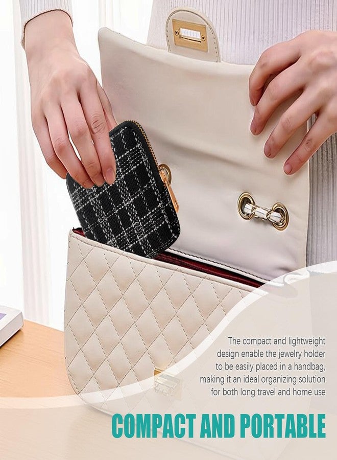 EHERDM Travel Jewelry Organizer for Women Portable Jewelry Bag with Small Zipper Pouch 5-Compartment Elegant Storage Case for Necklaces Earrings Rings Bracelets Tweed Black - Image 3